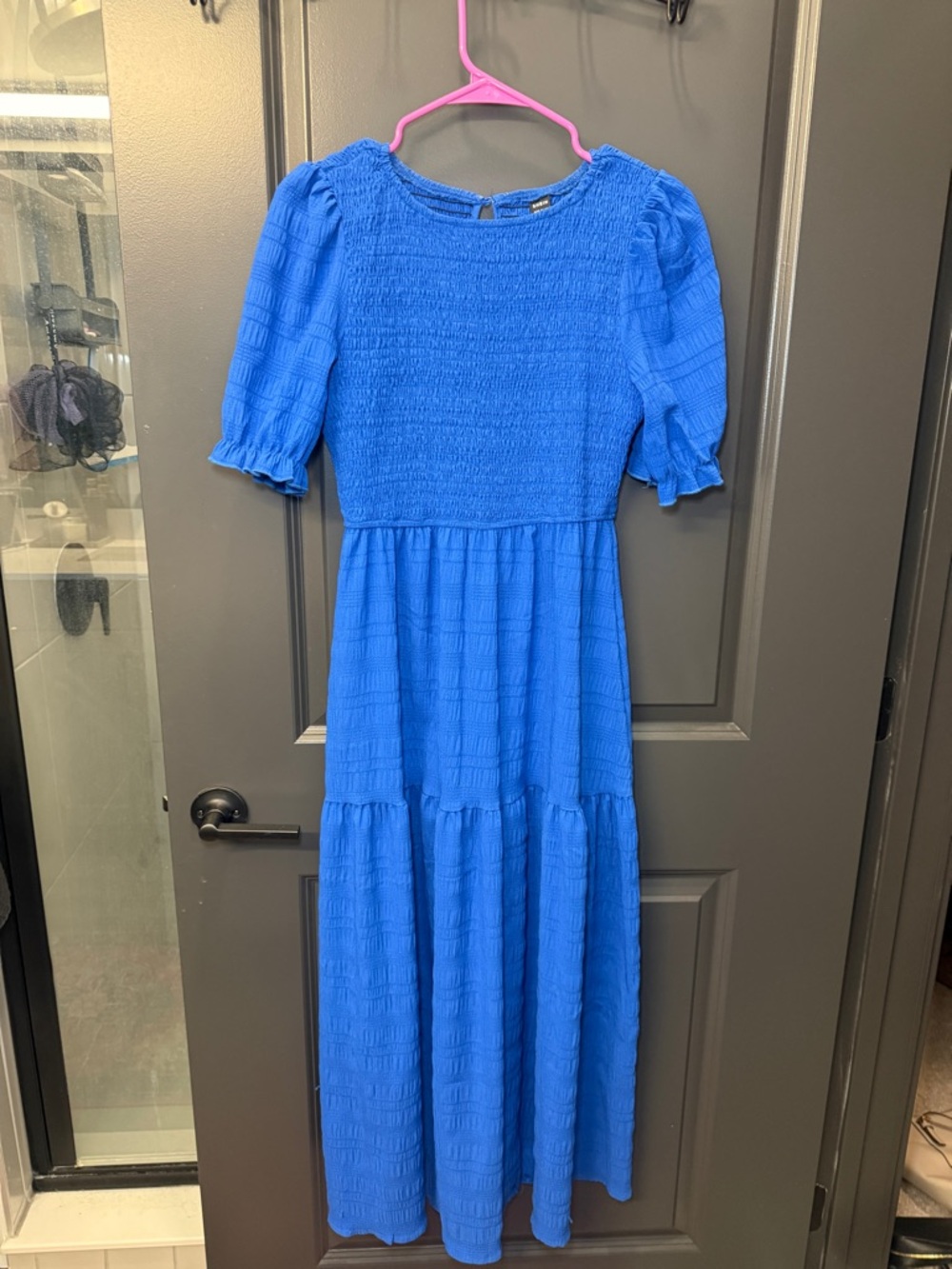 SHEIN Royal Blue Smocked Maxi Dress with Puff Sleeves